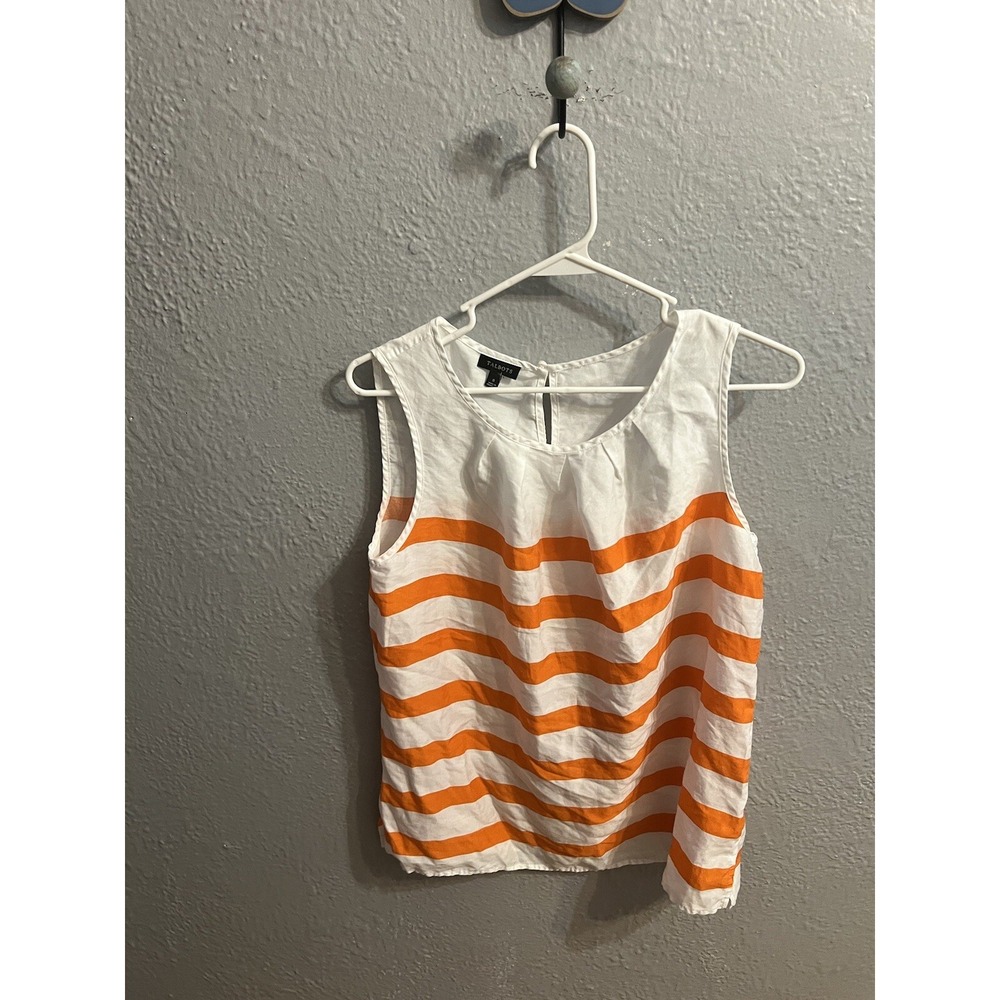 Talbots Orange & White Striped 100%‎ Tencel Lightweight Tank Top Size 8